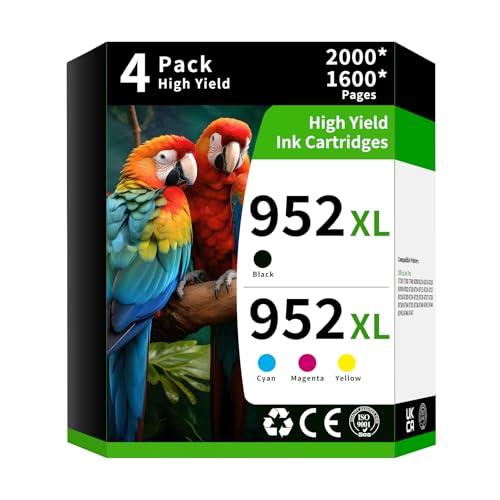 952XL Pack (4-Pack, BK, CMY) Replacement for HP 952XL Ink Cartridges Combo Pack HP Ink 952XL Black and 952 Color Combo Pack for hp printers OfficeJet 8702 Pro 8710, 7740, 8720, 8725, 8210, 8715, 8740