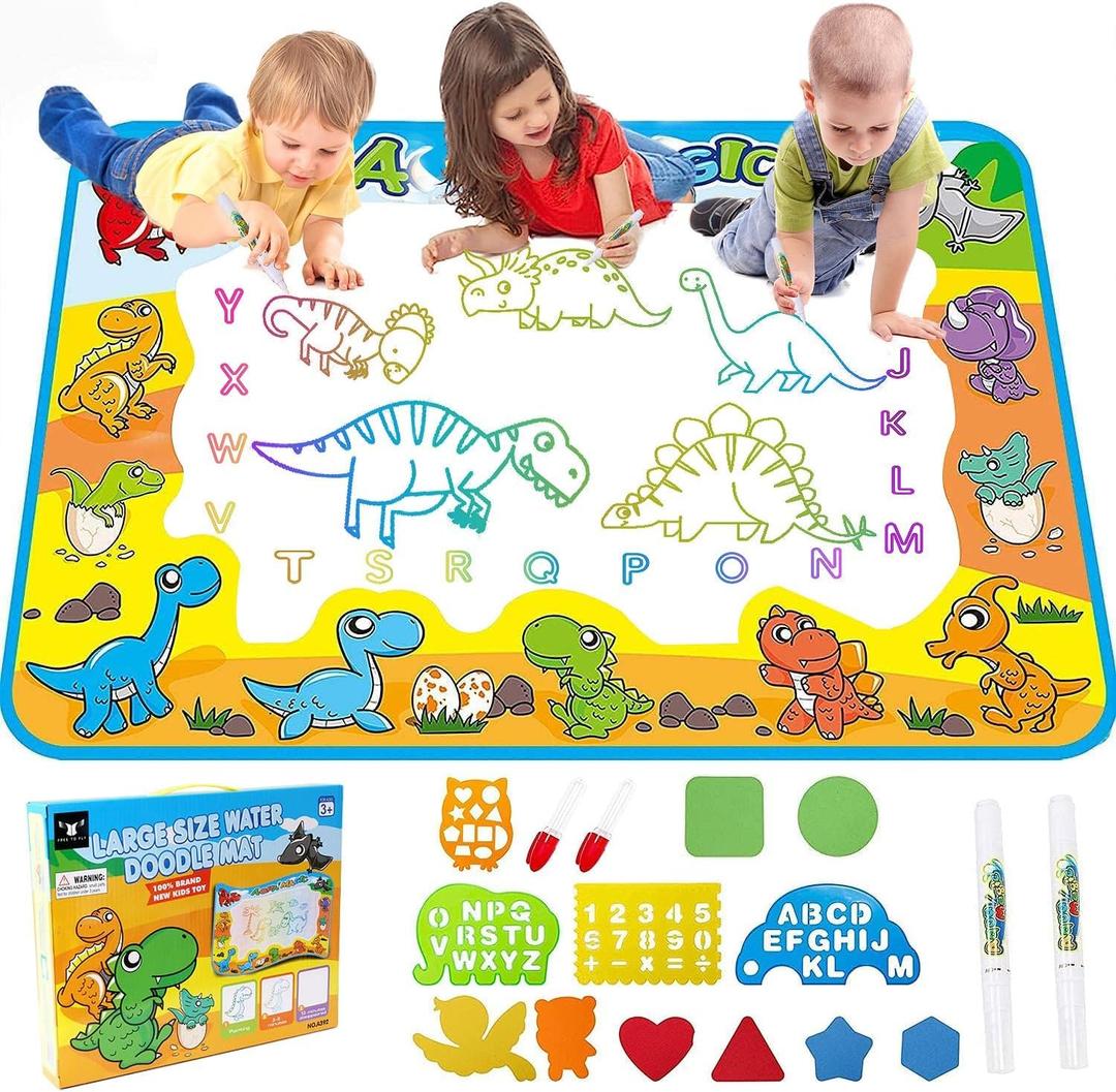 Kids Dinosaur Water Doodle Mat - Large Mess Free Coloring Painting Pad Drawing Magic Water Canvas Toddler 1-3 Reusable Floor Outdoor Art Toy Education Birthday Valentines Day Gifts Boys Girls Ages 2-4