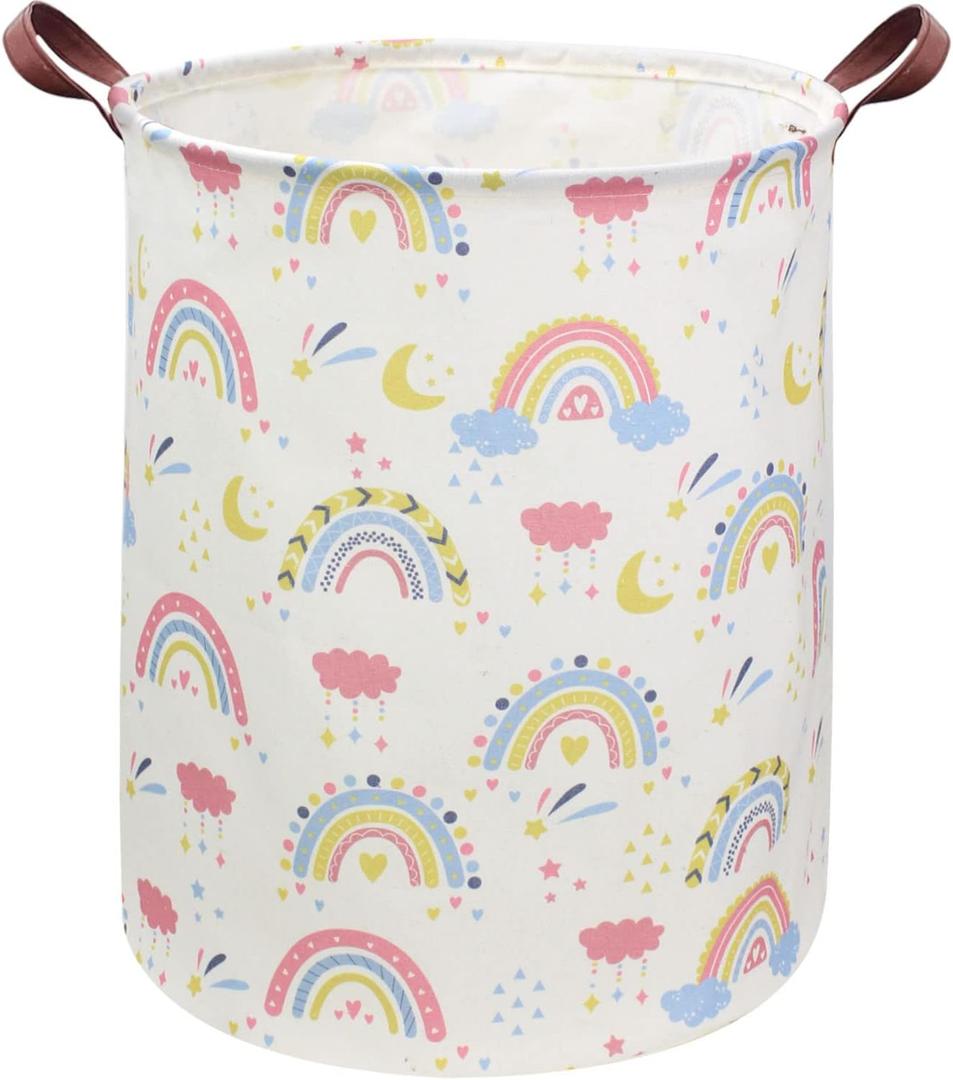 ESSME Rainbow laundry basket,Collapsible Kids Laundry Hamper with Waterproof PE Coating,Girls Hamper Nursery Hamper for Girls Room Decor,Toy storage,Gift Basket.(Rainbow)