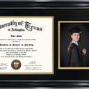 GraduationMall 11x22 Black Diploma Frame with Tassel Holder and Picture for 8.5x11 Certificate 5x7 Photo,Real Glass,Black over Gold Mat, Black With Silver Beads