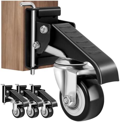 SPACECARE Workbench Casters kit 600Lbs Heavy Duty Quick Release 2 Mounting Options Retractable Workbench Stepdown Caster Wheels Adjustable Polyurethane Durable Steel Construction (Set of 4)