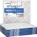 LEKEN 20"x20"x1" MERV 13 AC Furnace Air Filter 6 Pack, Electrostatic Fold Air Conditioning HVAC Air Conditioning AC Furnace Filter, Applicable to families with pets, (Actual size19.5"x19.5"x0.75")