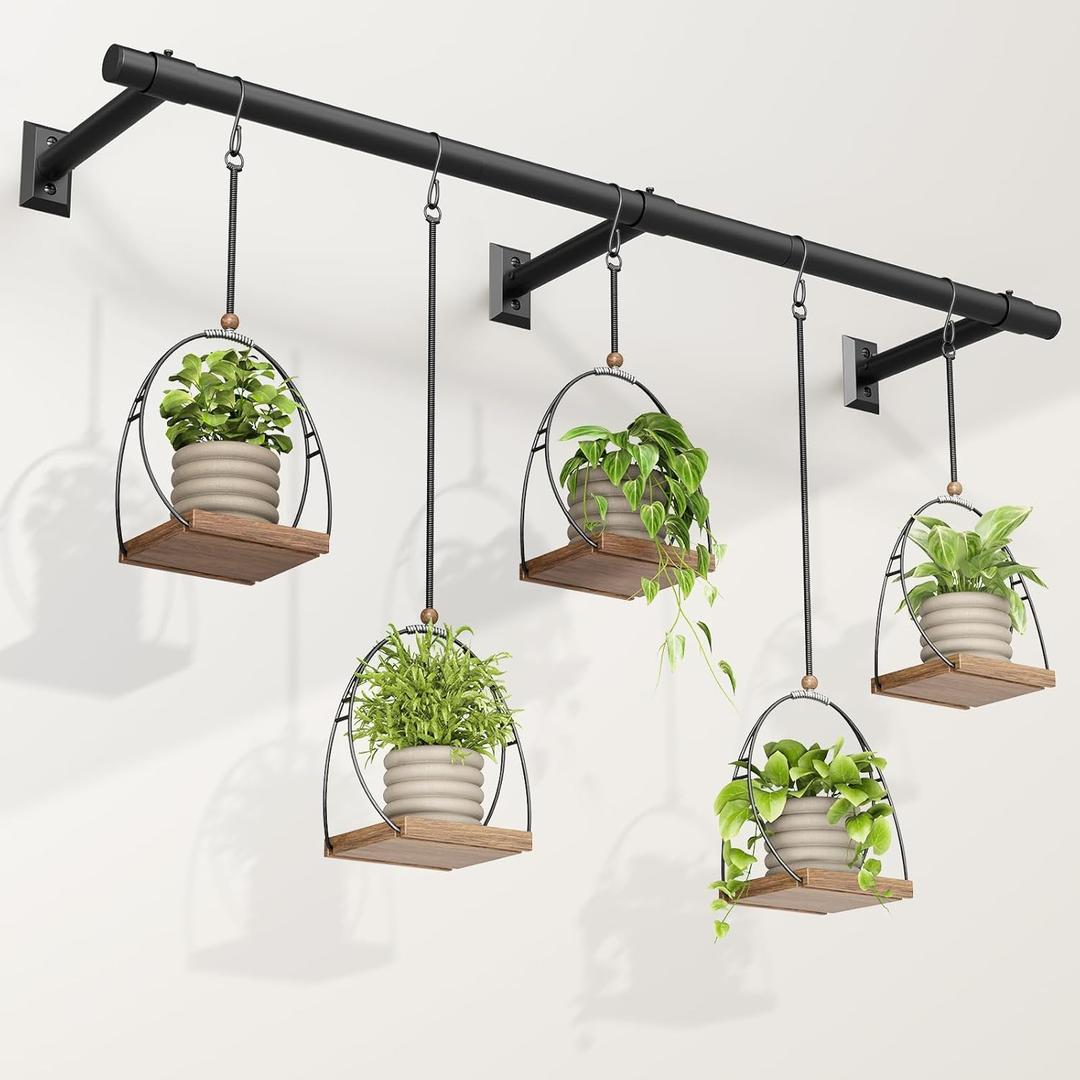 Hanging Planters for Indoor Plants, 64 Inch Heavy Duty Plant Hanger Indoor, 1 Inch Diameter Metal Rod, Hanging Plant Holder for Window Wall, Matte Black, Square Flange Base, Pot Not Included