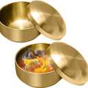 Stainless Steel Rice Bowl with Lid, Set of 2, for Korean Kitchen Restaurant, Double-walled Metal Bowls, Multi-Purpose Insulated Soup Bowls Snacks Bowls (10.5cm Gold)