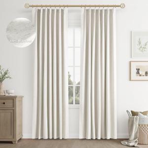 Joywell Linen 100% Blackout Curtains 80 Inch Long,Pinch Pleated Back Tab Drapes with Hooks Room Darkening Thermal Insulated Noise Reducing for Bedroom Living Room,W40 x L80,Natural Beige,2 Panels