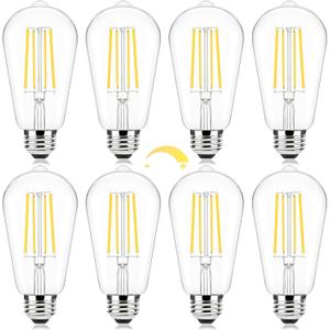 Brightever 8-Pack Dimmable Led Light Bulbs 60W Equivalent, Vintage Edison Light Bulbs, 2700K Warm White ST58 7W LED Bulb Super Bright 850LM, 90+CRI, Clear Glass Antique Decorative Filament Bulbs
