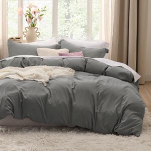 Bedsure Dark Grey Oversized Queen Duvet Cover - 3 Pieces Prewashed Cotton-Like Extra Soft Bedding Set, Includes 1 Duvet Cover 98x98 Inches with Zipper Closure & 2 Pillow Shams, Comforter Not Included