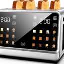 Smart Toaster 4 Slice Wide Slot Dual Digital TouchScreen & Independent Control for Family | 1800W Stainless Steel for 6 Bread Types & Toast Settings | Defrost Reheat & Single-Slice Modes