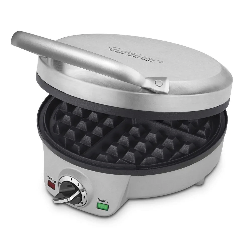 Cuisinart Belgian Waffle Maker, Round Waffle Iron, 6 Setting Adjustable Browning, Audible Alert, Nonstick Plates, WAF-200P1, Silver