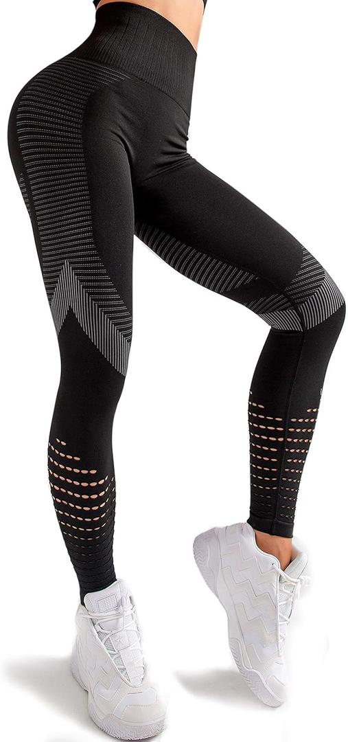 Redqenting High Waisted Leggings for Women Workout Seamless Leggings Yoga Pants Sweat Proof Tummy Control Tights (Medium, Black)