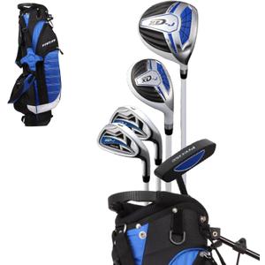 Precise XD-J Kids Golf Clubs Set – Boys’ & Girls’ Junior Golf Set with Lightweight Graphite Shafts, Hybrid, Putter & Stand Bag - Blue Ages 9-12 – Left-Handed