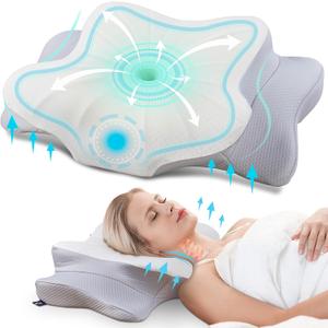 DONAMA Cervical Pillow for Neck and Shoulder,Contour Memory Foam Pillow,Ergonomic Neck Support Pillow for Side Back Stomach Sleepers with Pillowcase-Standard Size (Standard Size 21.65"Lx12.12"Wx4.33"H, Light Grey)