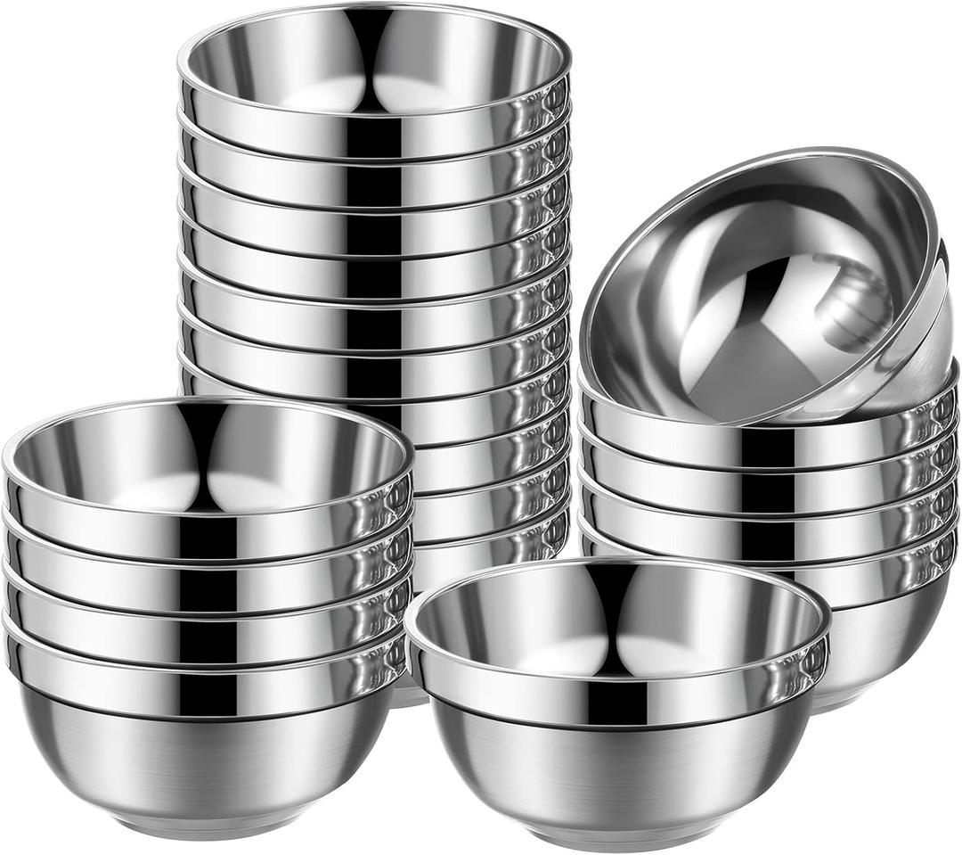 20 Pack 304 Stainless Steel Bowls Set 13oz Metal Double Walled Insulated Snack Mixing Lightweight Multipurpose Toddler Dinner Bowls for Ice Cream, Cereal, Snack