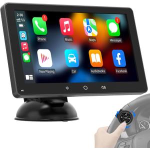 Wireless Apple CarPlay Android Auto: Portable 7 Inch QLED Touch Screen Car Stereo - Bluetooth 5.0 Mirror Link Steering Wheel Control Voice Assistant GPS Navigation