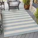 OJIA Washable Area Rugs 4'x6', Blue and White Striped Outdoor Rug Cotton Woven Entryway Rugs Indoor Patio Rugs Carpet Large Area Rugs for Bedroom/Porch/Deck/Backyard/Camping/Living Room (Muted Blue/Beige)