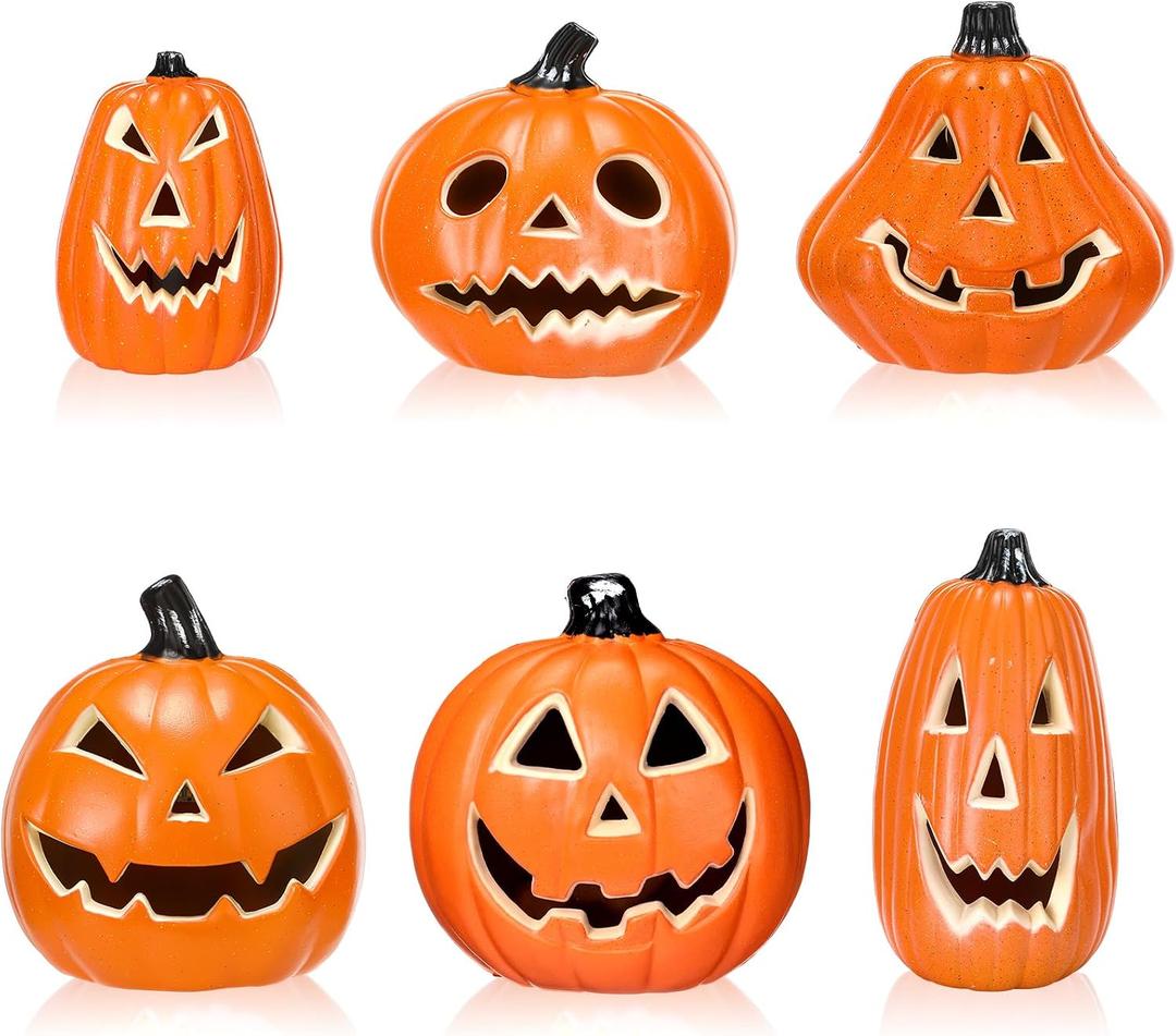 Tujoe 6 Pcs Halloween Pumpkin Lantern Set Light up LED,Orange