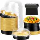 LNYZQUS 8oz Mini Cake Tins with Dome Lids 50 Pack, Small Pie Pans 4 Aluminum Foil Baking Pans Cups,Disposable Ramekins Individual Cake Containers Holders for Tart Quiche Flan-Black