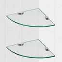 Glass Corner Shower Shelves, Tempered Floating Glass Shelves Wall Mount, Shower Caddy Organizer, Bathroom Corner Shelf with Zinc Alloy Brackets for Bathroom, Kitchen, Living Room, 9.8" x 9.8", 2 Pack, 2 PACK Without Rail