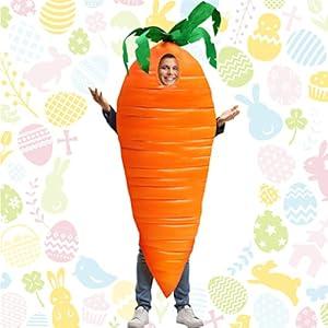 Easter Adult Carrot Costume Cosplay Vegetable Costume for Women Men Halloween Stage Performance Birthday Holiday Food Dress up Party, One Size Orange 