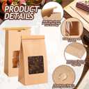 Ctosree 100 Pcs 1/2 lb Kraft Coffee Bags, Resealable Bakery Bags with Window Tin Tie Tab Lock Kraft Brown Paper Bag for Coffee Bean, Cookies, Treat, Snack, Treats