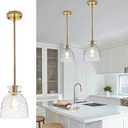 Modern Pendant Lights Kitchen Island, Gold Pendant Light with Hand-Blown Hammered Clear Glass, 7.5Inch Hanging Light Fixtures Brass Island Lights for Kitchen Sink, 1 Pack