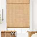 LazBlinds No Tools No Drill Cordless Bamboo Roman Shades, Light Filtering Window Treatment, Roll Up Bamboo Blinds for Window 35'' W x 64'' H, Brown