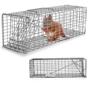 Qualirey 2 Pcs Humane Squirrel Trap Heavy Duty Live Animal Chipmunk Catch and Release Rat Trap for Outdoor Small Animals Mouse Raccoon Stray Cat Rodent Weasels(Silver)