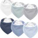 Susurration Muslin Baby Drool Bibs 6Pack Soft Triangular Adjustable Baby Bandana Bibs for Unisex Baby Girls & Boys (Blue)
