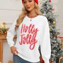 KIDDAD Christmas Sweatshirts for Women Glitter Patch Merry Christmas Letter Print Sweater Embroidered Striped Pullover Tops (White, XL)