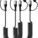 60W Coiled USB C Cable Fast Charging,2Pack 4 in 1 Charging Cable 4FT Retractable Car Charger Cord for CarPlay Short USB C to USB C to Lightning Cable for iPhone 17/16/15/14/13/12/iPad/AirPods/MacBook