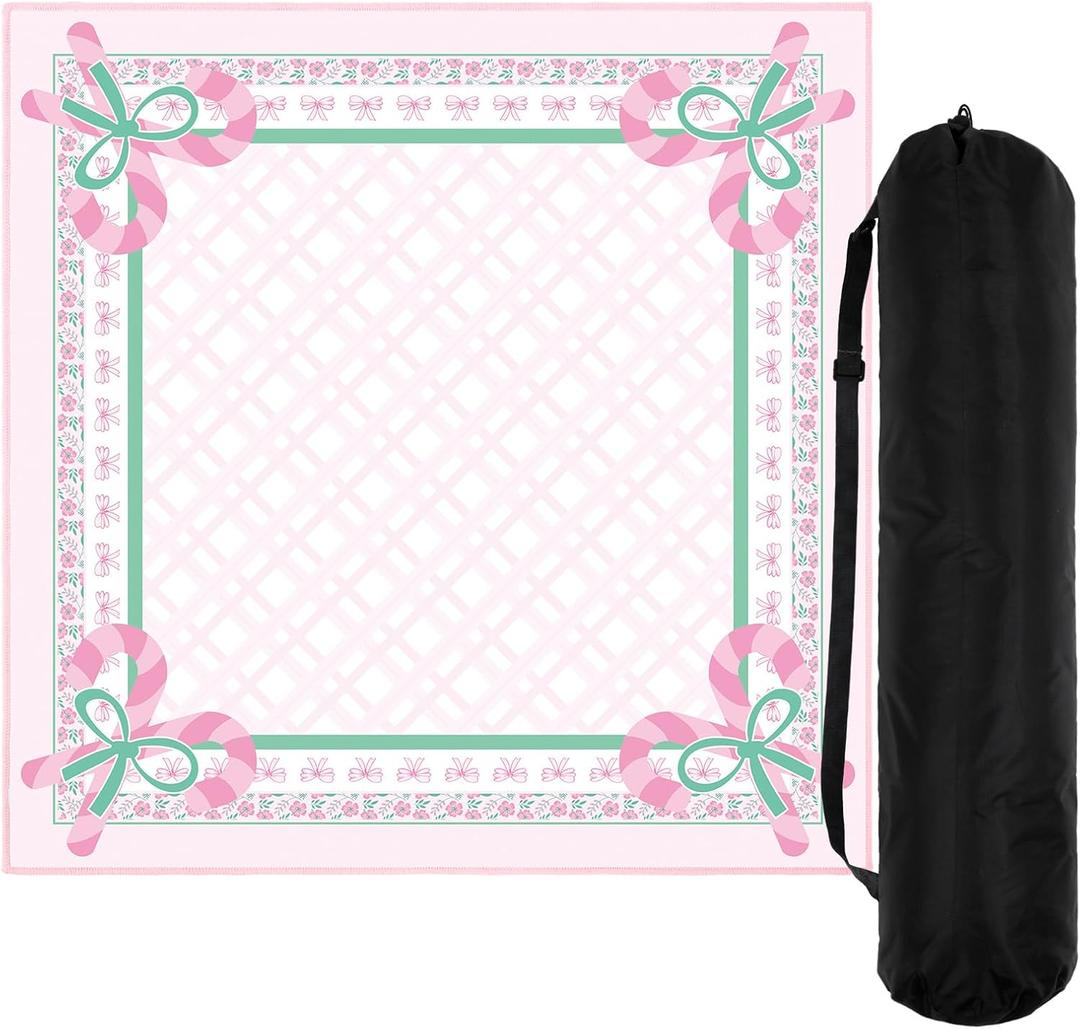 Drydiet Pink Candy Cane Christmas Mahjong Mat Christmas Wonderland Mahjong Table Mat with Carrying Bag 31.5" x 31.5" Cute Aesthetic Anti Slip Noise Reduction Games Table Cover for Poker Card Board