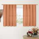LAMIT Cafe Linen Curtains 36 Inch Length for Small Windows, Rod Pocket Light Filtering Drapes Boho Privacy Window Panels for Kitchen/Bathroom, 2 Panels, 42 x 36 Inch, Terracotta