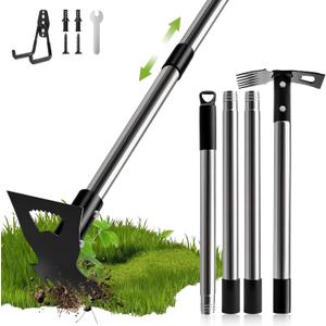Weed Puller Tool with Long Handle - 62" Manual Weeder Remover Tool, 2 in 1 Hand Weed Rake and Garden Hoe, Heavy Duty Uprooting Weeding Pull for Yard, Lawn, Patio and Garden Planting
