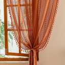 Sutuo Home Terracotta Boho Lace Curtains 2 Panels 84 Inches Long for Living Room&Bedroom, Burnt Orange Crochet Privacy Farmhouse Vintage Tassels Retro Halloween Window Sheer Curtains Rod Pocket,50" W