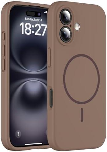 EXZLLEN Magnetic for iPhone 16 Plus Case, Compatible with MagSafe, Full Camera Protection, Military-Grade Protection Silicone 3.0mm Thicken Phone Cover for 16 Plus 6.7", Desert Brown