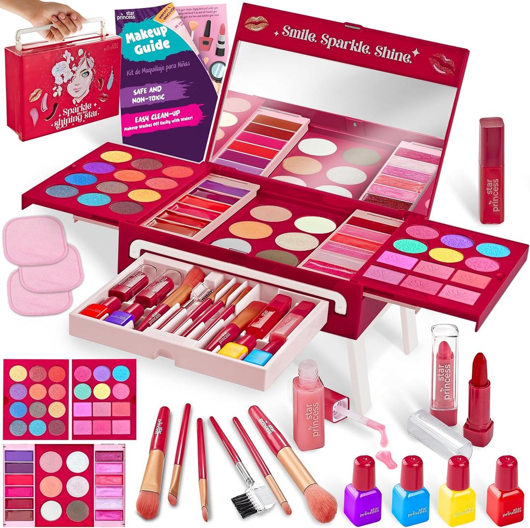 Kids Makeup Kit for Girls - Girl Toys Non-Toxic Real Washable Make Up Set for Little Girls - Pretend Play Toy Birthday Gift Idea for Girl Ages 3, 4, 5, 6, 7, 8, 9, 10 Year Old