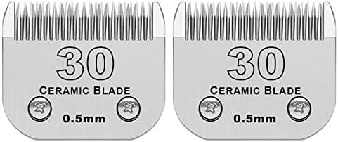 2 Pack Detachable Pet Dog Clipper Blades, Compatible with Andis,Most Oster A5, Wahl KM Series Clippers,Made of Ceramic Blade & Stainless Steel Blade（#30 Blade 1/50-Inch 0.5MM Cut Length）