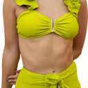 SPORLIKE Women High Waisted Swimsuit Flounce Straps Bikini Bathing Suit (Medium, Bottle Green)