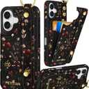 Petitian for iPhone 16 Wallet Case - Women Girls Cute Girly Aesthetic Unique Design Leather Credit Card Holder Cardholder Stand Wristband for iPhone 16, Grow Flower