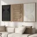 Large 3D Textured Framed Neutral Abstract Wall Art for Living Room, 3 Piece Modern Geometric Paintings Wall Decor, Black White Brown Minimalist Artwork for Dining Room Bedroom Hallway Office, 24x36 In