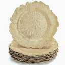 WUWEOT 12 Pack Gold Charger Plates, 12.7" Round Plastic Reef Plate Chargers with Flora Reef Design for Wedding Dinner Party Decoration