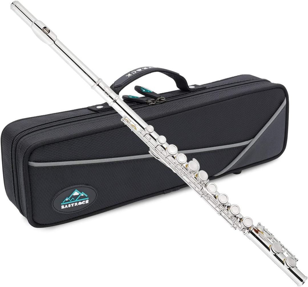 EastRock Closed Hole Flutes C 16 Key for Beginner, Kids, Student Silver Nickel Flute with Case Stand and Cleaning kit