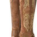 JANSEVEN Western Boots for Women Knee High Cowboy Boots with Embroidered Cowgirl Boot Stiletto High Heel Boot Pointed Toe Side Zipper 3.5 Inches Fashion Boots (8, Brown)