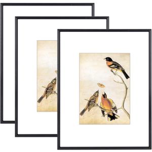 BKABOT 8.5x11 Picture Frame Set of 3, Black Metal Photo Frames with HD Glass, Fits 5x7 with Mat or 8.5x11 without Mat, Wall Hanging and Table Display