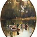 GWFSJYU Vintage Mallard Duck Nursery Framed Oval Wall Art Decor, Farmhouse Duck Canvas Prints Wall Art, Rustic Duck Hunting Hanging Decor for Bathroom Bedroom Living Room, 8.7x11.3inch