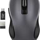WisFox 2.4G Wireless Mouse for Laptop, Ergonomic Computer Mouse with USB Receiver and Type-C Adapter, 3 Adjustable Levels, 6 Button Cordless Mice for Windows Mac PC Notebook (Grey and Black)