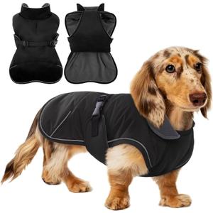 Waterproof & Windproof Dachshund Coat with Adjustable Bands, Thick & Soft Weiner Vest Raincoat for Medium Dogs, Weenie Winter Puffer Coat, Outdoor Clothes for Dachshunds, Male & Female Dogs (Black, M)