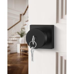 Black Door Knob with Lock and Key, Heavy Duty Keyed Entry Door Knob, Zinc Alloy Matte Black Exterior Door Knobs with Lock(1 Pack)