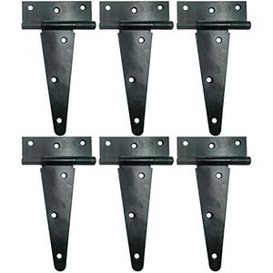 HLMOptimo Heavy Duty T Hinge Tee Hinge T Strap Hinge Shed Hinge Gate Hinge Barn Hinge Fence Hinge Door Hinge Wrought Rustproof All Size Black (6 pcs, 6 inch