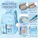 Kawaii Blue Kids Backpack for Girls, Fashion Multiple Pockets Bookbag for Primary Elementary High School for Teen Girls